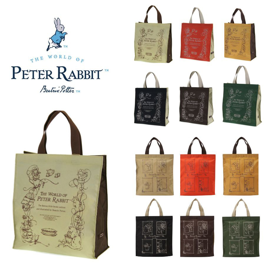 【PETER RABBIT】0646 ハンドバッグ かばん バッグ 手持ち サブバッグ エコバッグ キャラクター 角型 うさぎ ピーターラビット 使いやすい 軽量 ブラック